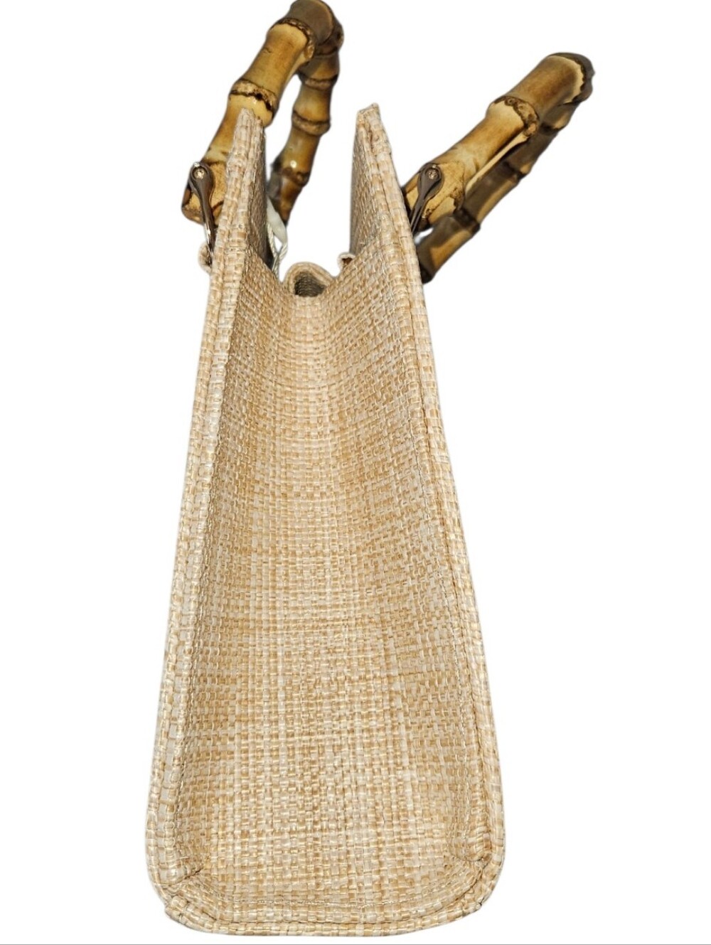 Tommy Bahama Natural Woven Tote Bag NWT Bamboo Handles Coastal Resort Style - Picture 5 of 15